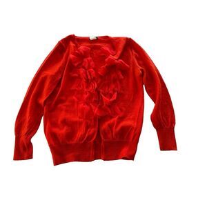 J Crew Women's Small Wool Orange Ruffle Front Cardigan Showgirl Office